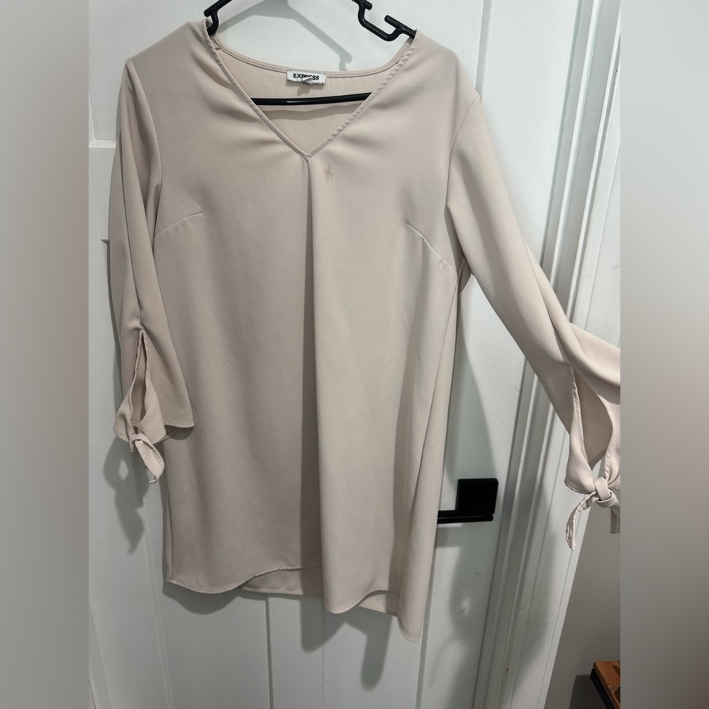 Express Cream V-Neck Dress with Tie Sleeves